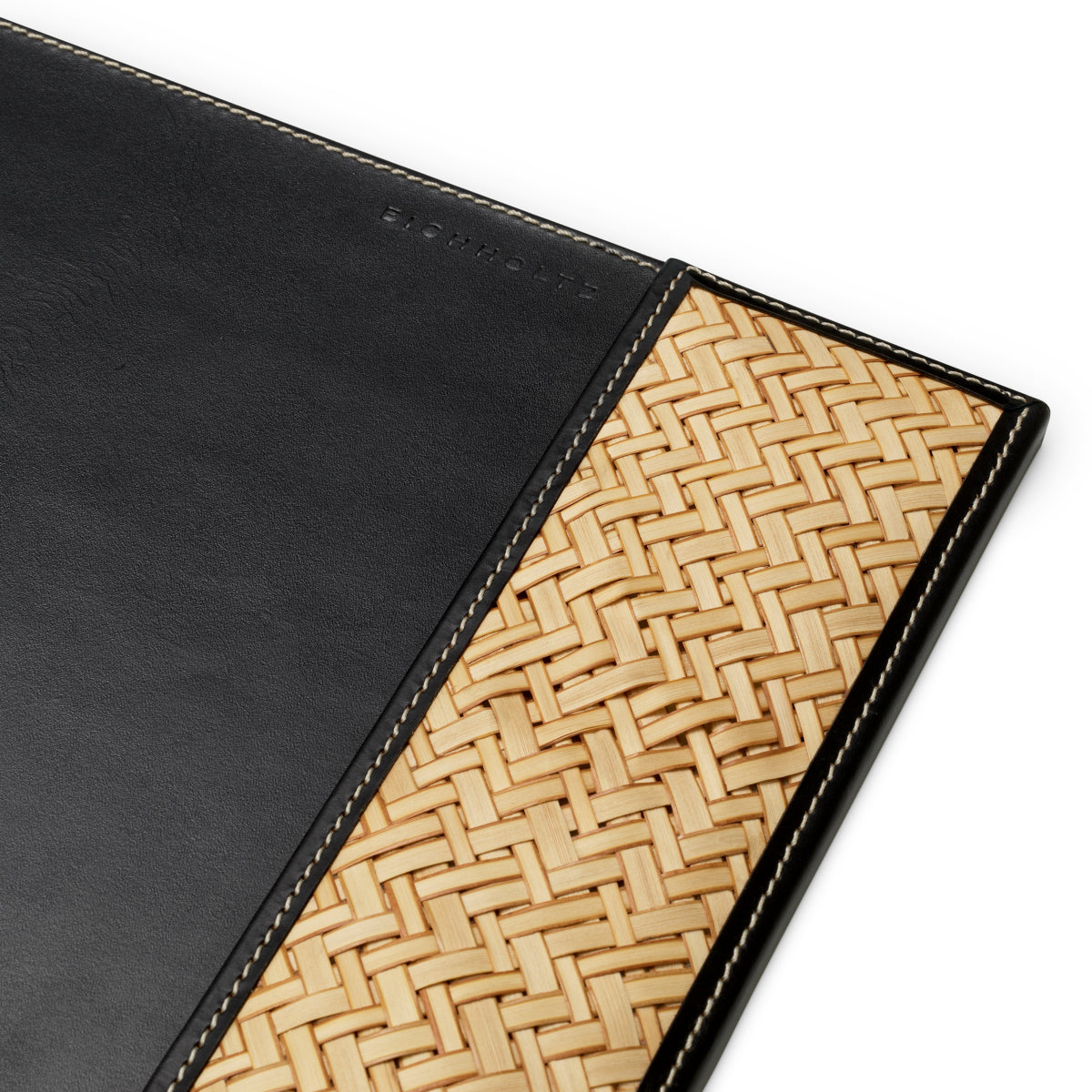 Podkładka na biurko Taos, black leather, natural rattan