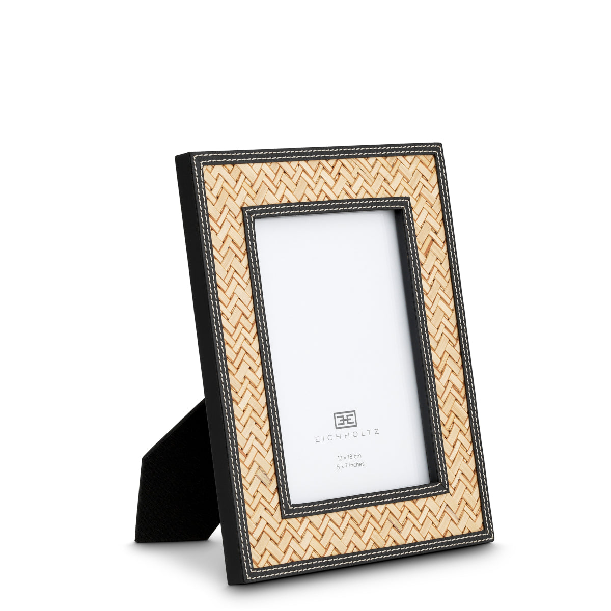 Ramki na zdjęcia Taos, black leather, natural rattan, komplet 2 szt.