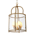 Lampa wisząca Preston, wykończenie w stylu vintage mosiądzu, w zestawie białe klosze