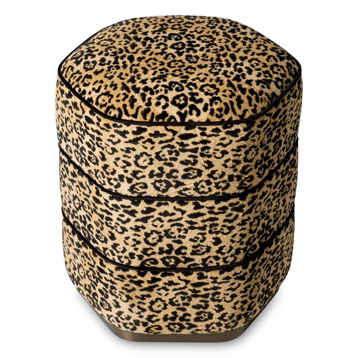 Taboret Roosevelt, wykończenie brązowe, tkanina Bernard leopard, camel