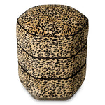 Taboret Roosevelt, wykończenie brązowe, tkanina Bernard leopard, camel