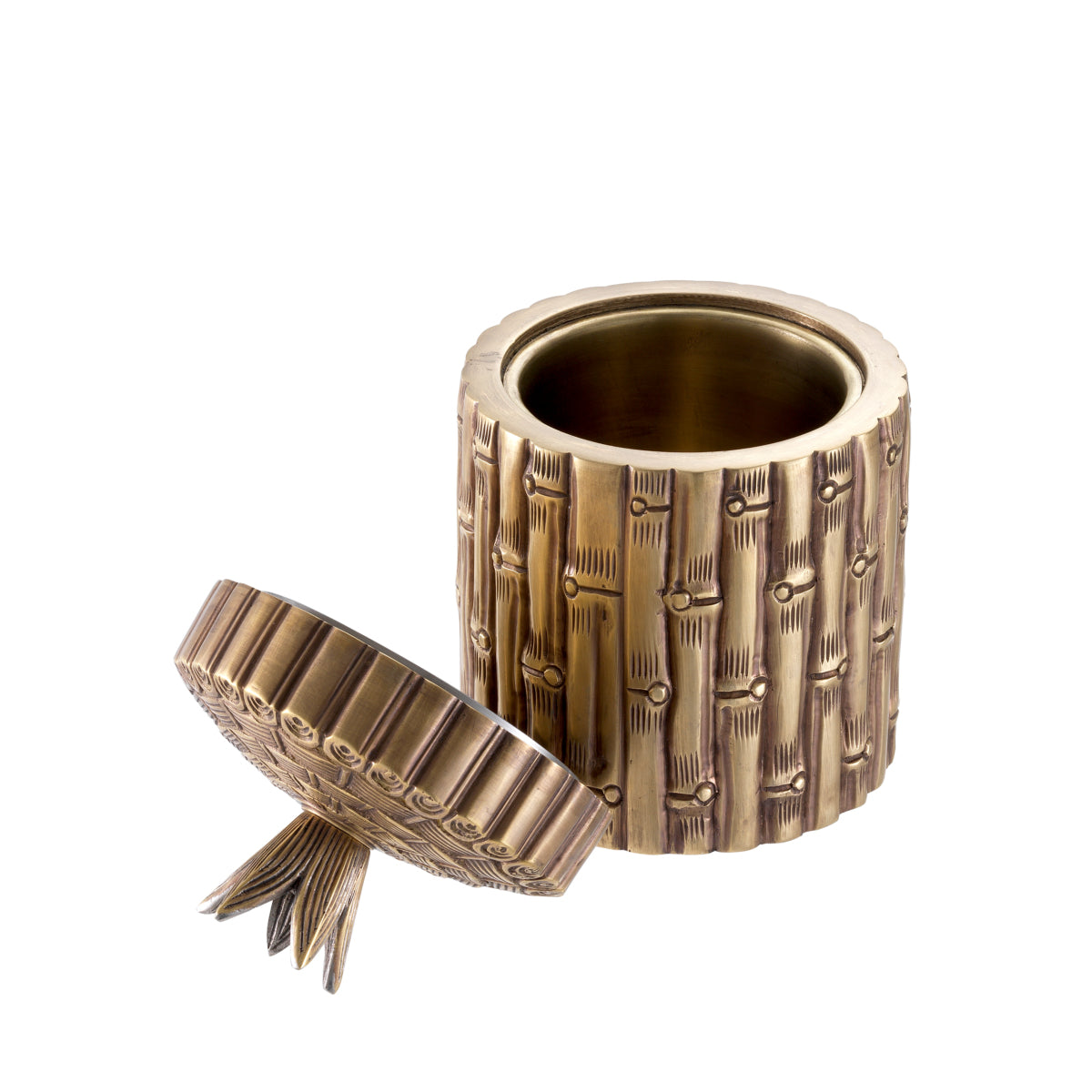 Pudełko Bamboo, okrągłe, wykończenie mosiądz vintage