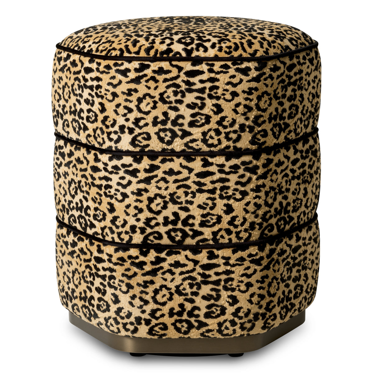 Taboret Roosevelt, wykończenie brązowe, tkanina Bernard leopard, camel