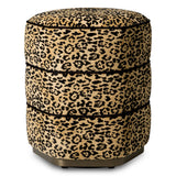 Taboret Roosevelt, wykończenie brązowe, tkanina Bernard leopard, camel