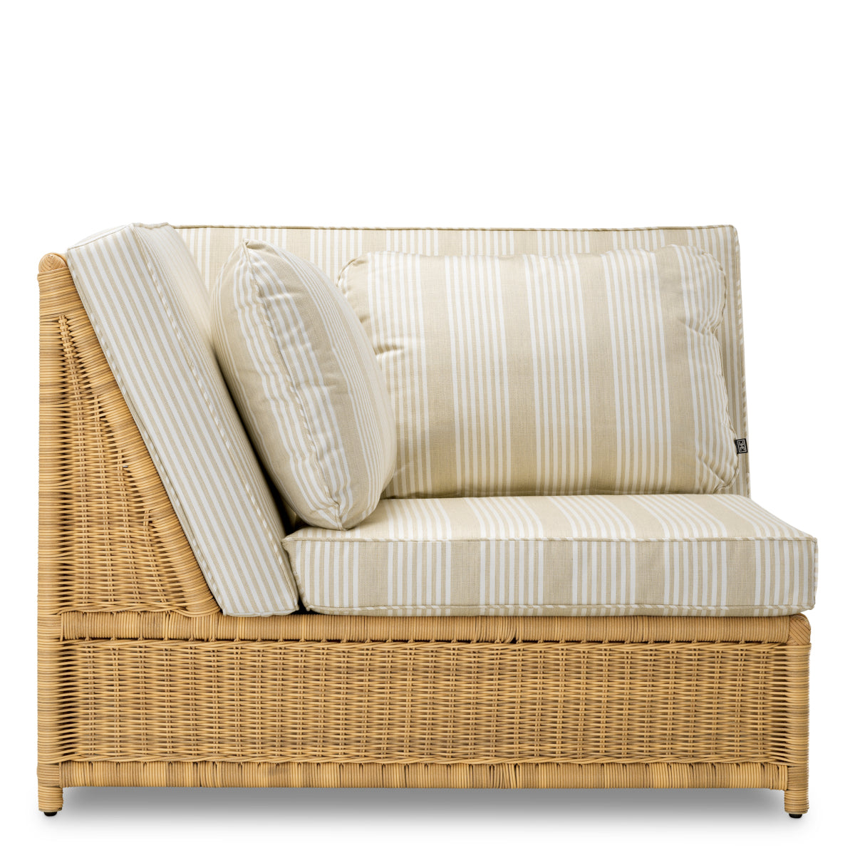 Modułowy fotel ogrodowy narożny Hampton, sztuczny rattan, tkanina Saville, beż
