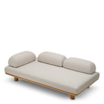 Sofa ogrodowa Nomade, naturalne drewno tekowe, tkanina Lucio piaskowa