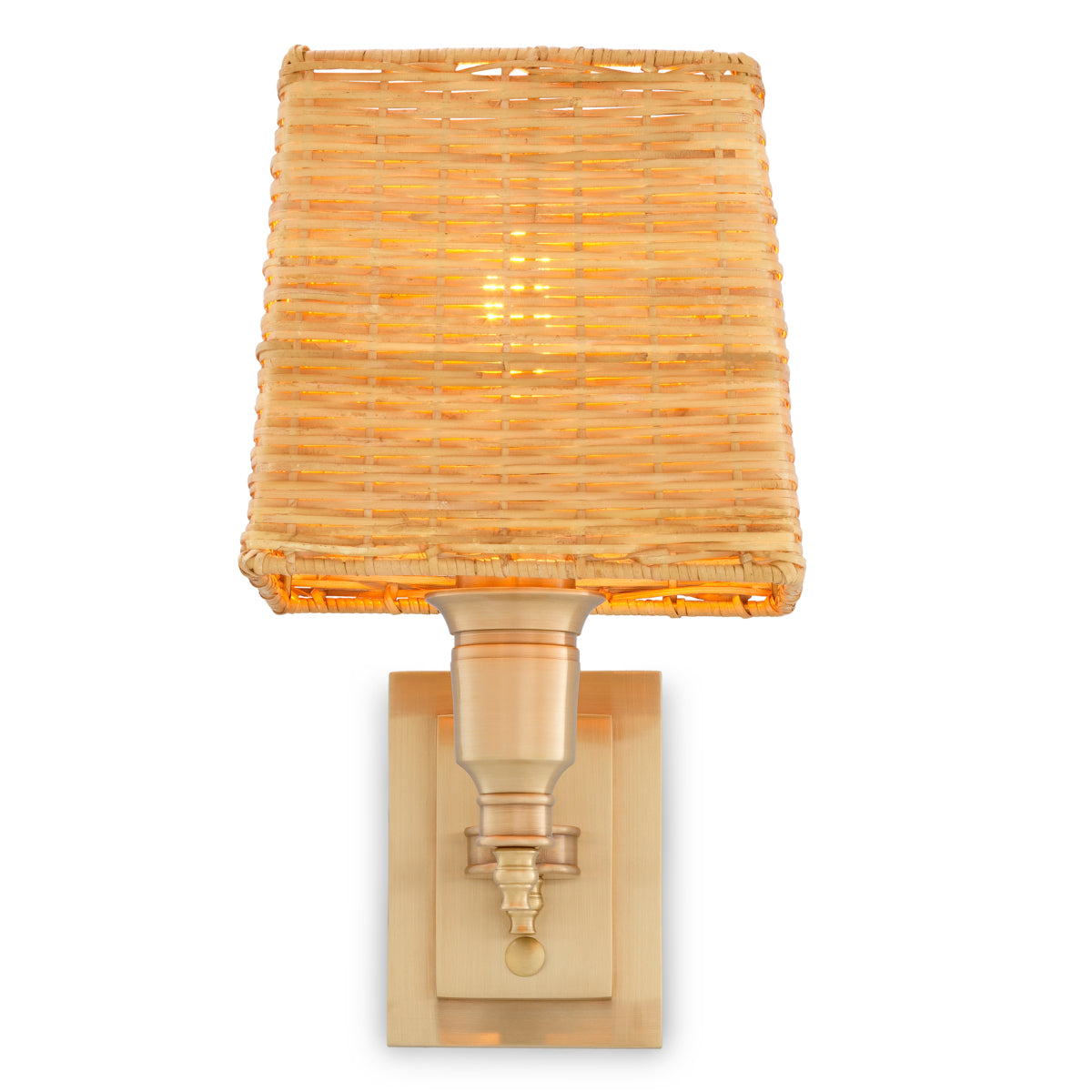 Lampa ścienna Lexington Single, wykończenie mosiądz antyczny, z abażurem rattanowym