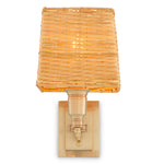 Lampa ścienna Lexington Single, wykończenie mosiądz antyczny, z abażurem rattanowym