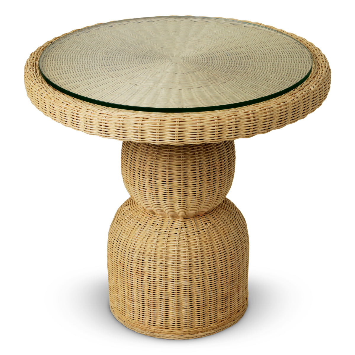 Stół do jadalni Tiago, okrągły, naturalny rattan, w zestawie blat szklany