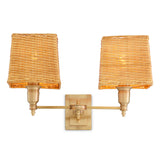 Lampa ścienna Lexington Double, wykończenie mosiądz antyczny, z abażurami rattanowymi