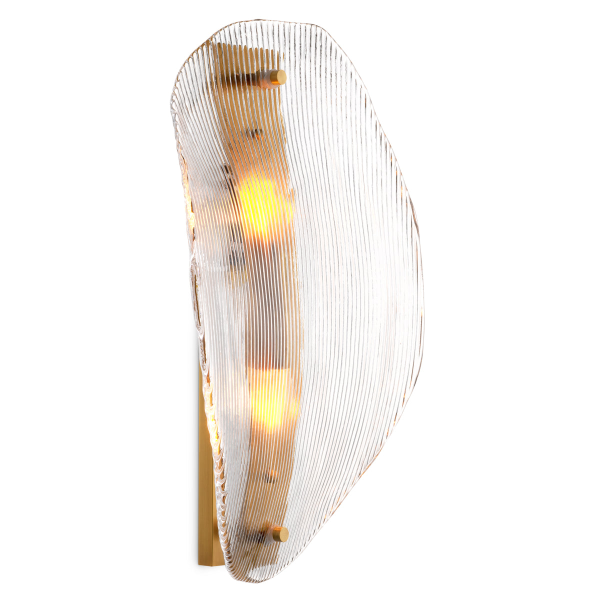 Lampa ścienna Hibis – wykończenie w postarzanym mosiądzu, przezroczyste szkło