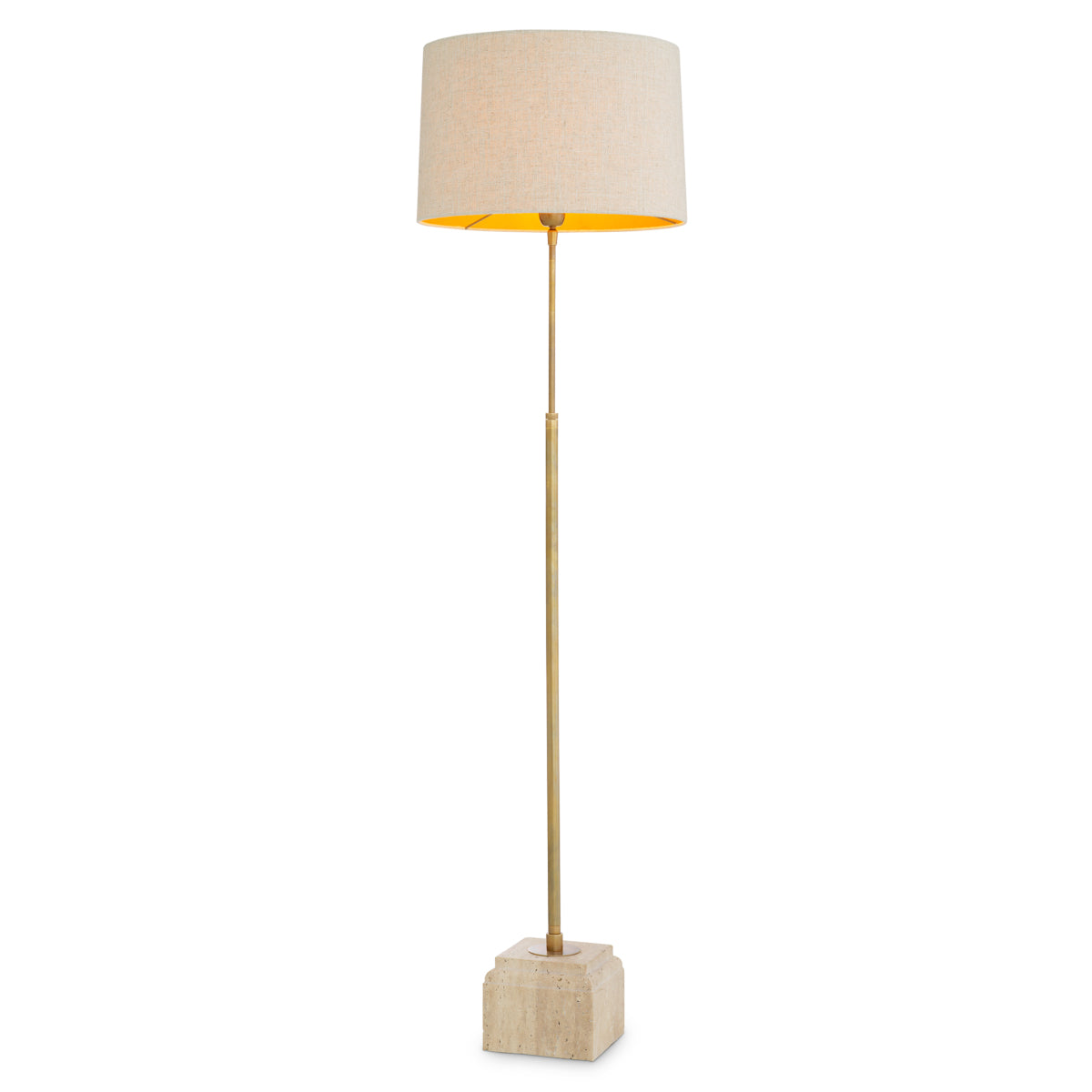 Lampa podłogowa Rialta, trawertyn, wykończenie mosiądz vintage, z abażurem