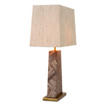 Lampa stołowa Gaultier, brązowa marketeria ze słomy, z abażurem