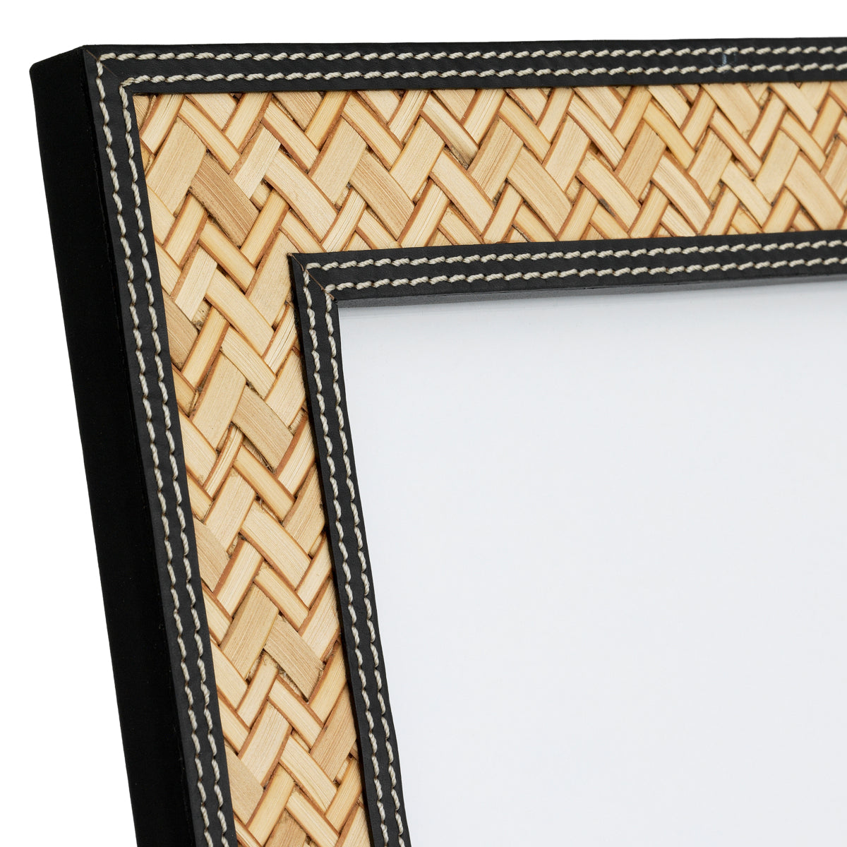 Ramki na zdjęcia Taos, black leather, natural rattan, komplet 2 szt.