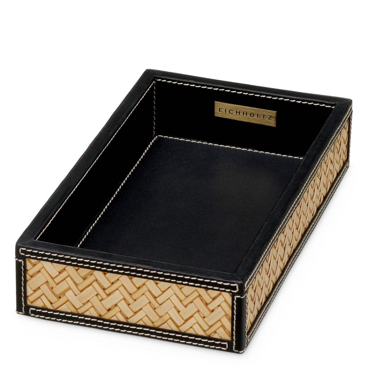Zestaw na biurko Taos, black leather, natural rattan, komplet 2 szt.