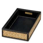 Zestaw na biurko Taos, black leather, natural rattan, komplet 2 szt.