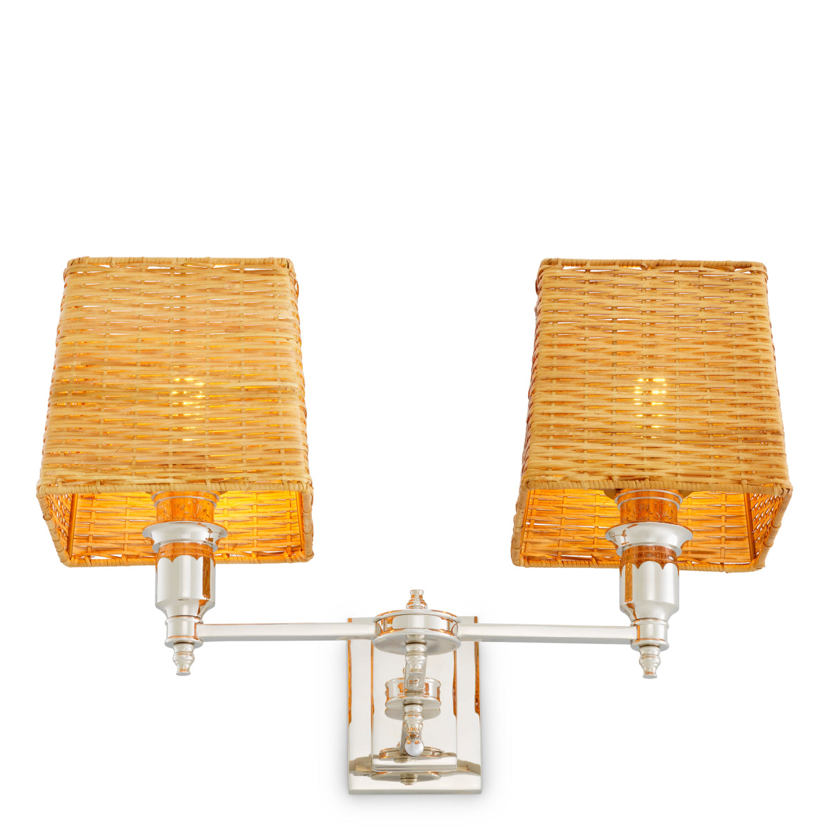 Lampa ścienna Lexington Double, wykończenie niklowe, z abażurami rattanowymi