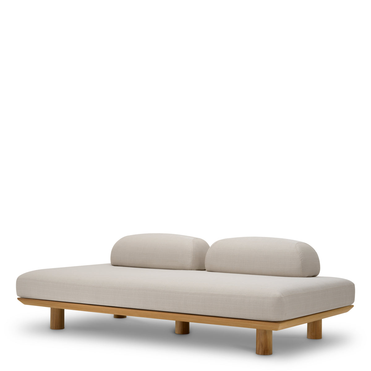 Sofa ogrodowa Nomade, naturalne drewno tekowe, tkanina Lucio piaskowa