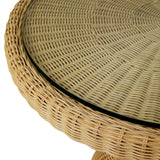 Stół do jadalni Tiago, okrągły, naturalny rattan, w zestawie blat szklany