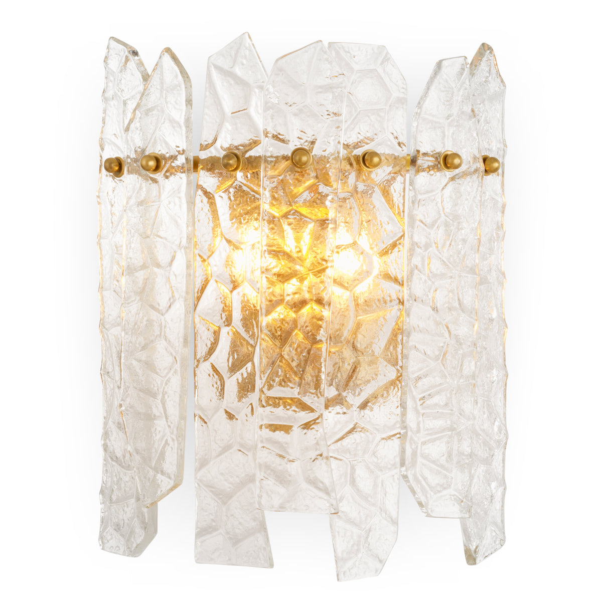 Lampa ścienna Prati, wykończenie w mosiądzu vintage, przezroczyste szkło