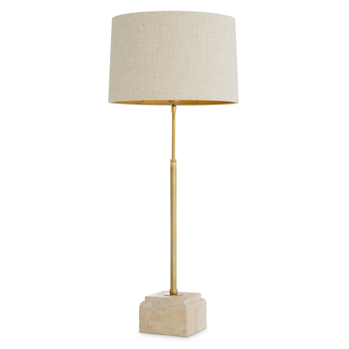 Lampa stołowa Rialta, trawertyn, wykończenie mosiądz vintage, z abażurem