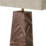 Lampa stołowa Gaultier, brązowa marketeria ze słomy, z abażurem