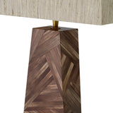 Lampa stołowa Gaultier, brązowa marketeria ze słomy, z abażurem