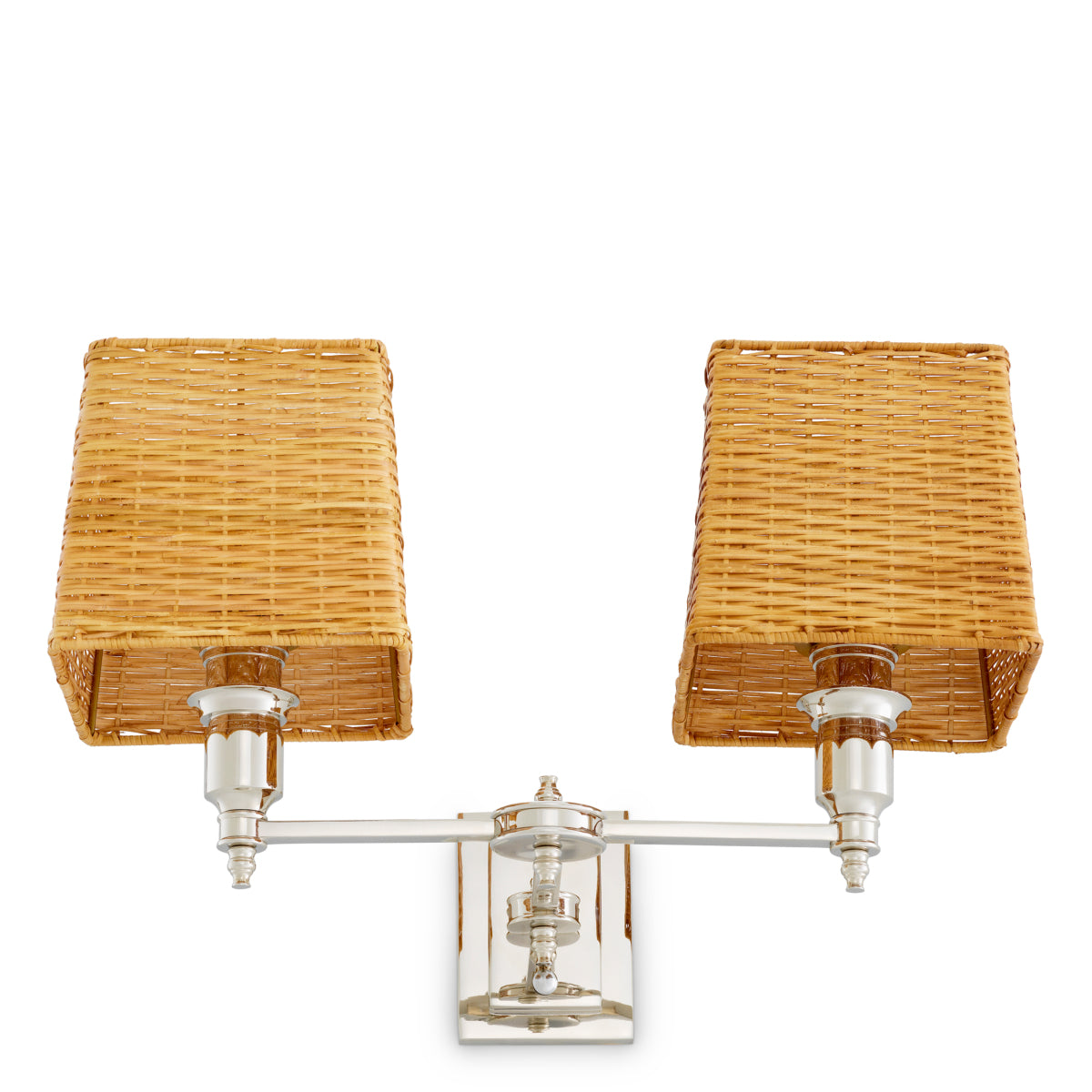 Lampa ścienna Lexington Double, wykończenie niklowe, z abażurami rattanowymi