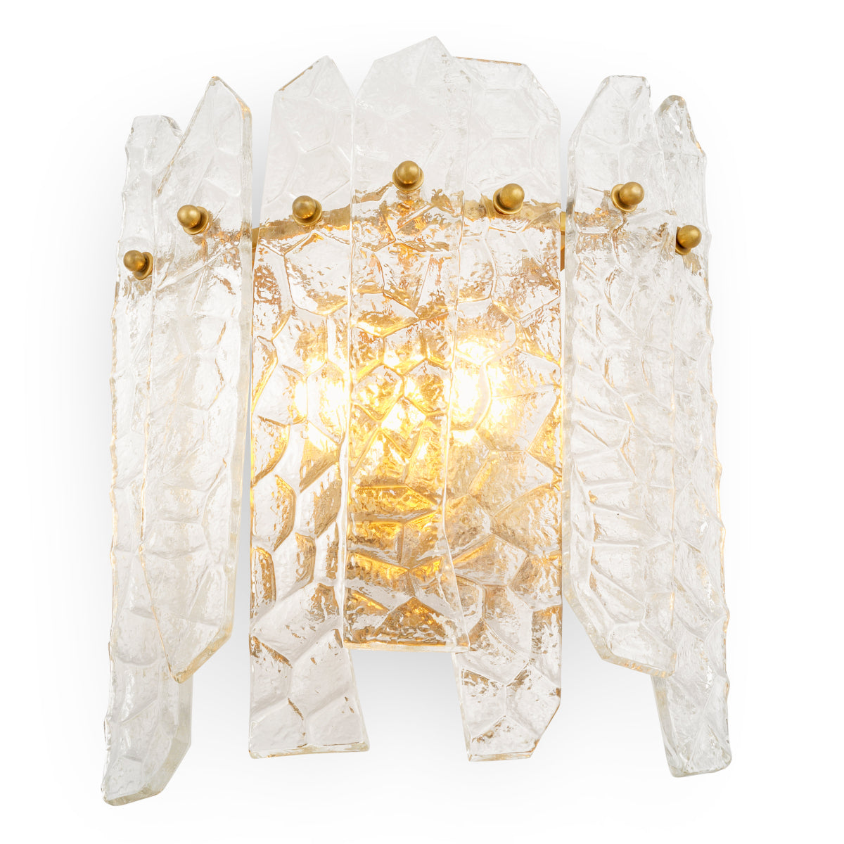 Lampa ścienna Prati, wykończenie w mosiądzu vintage, przezroczyste szkło