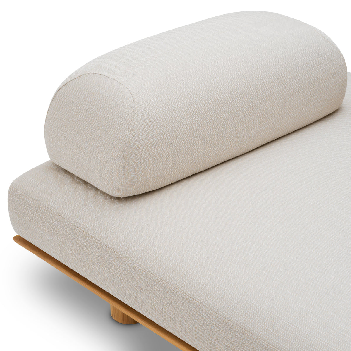 Sofa ogrodowa Nomade, naturalne drewno tekowe, tkanina Lucio piaskowa