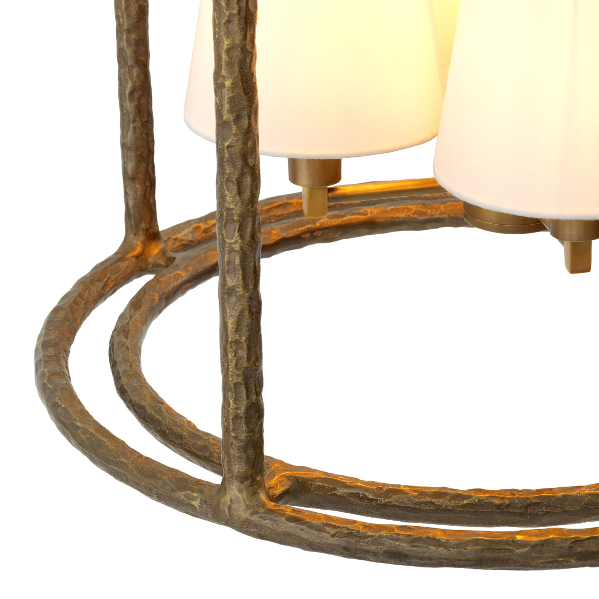 Lampa wisząca Montrose, wykończenie w stylu vintage mosiądzu, w zestawie białe klosze