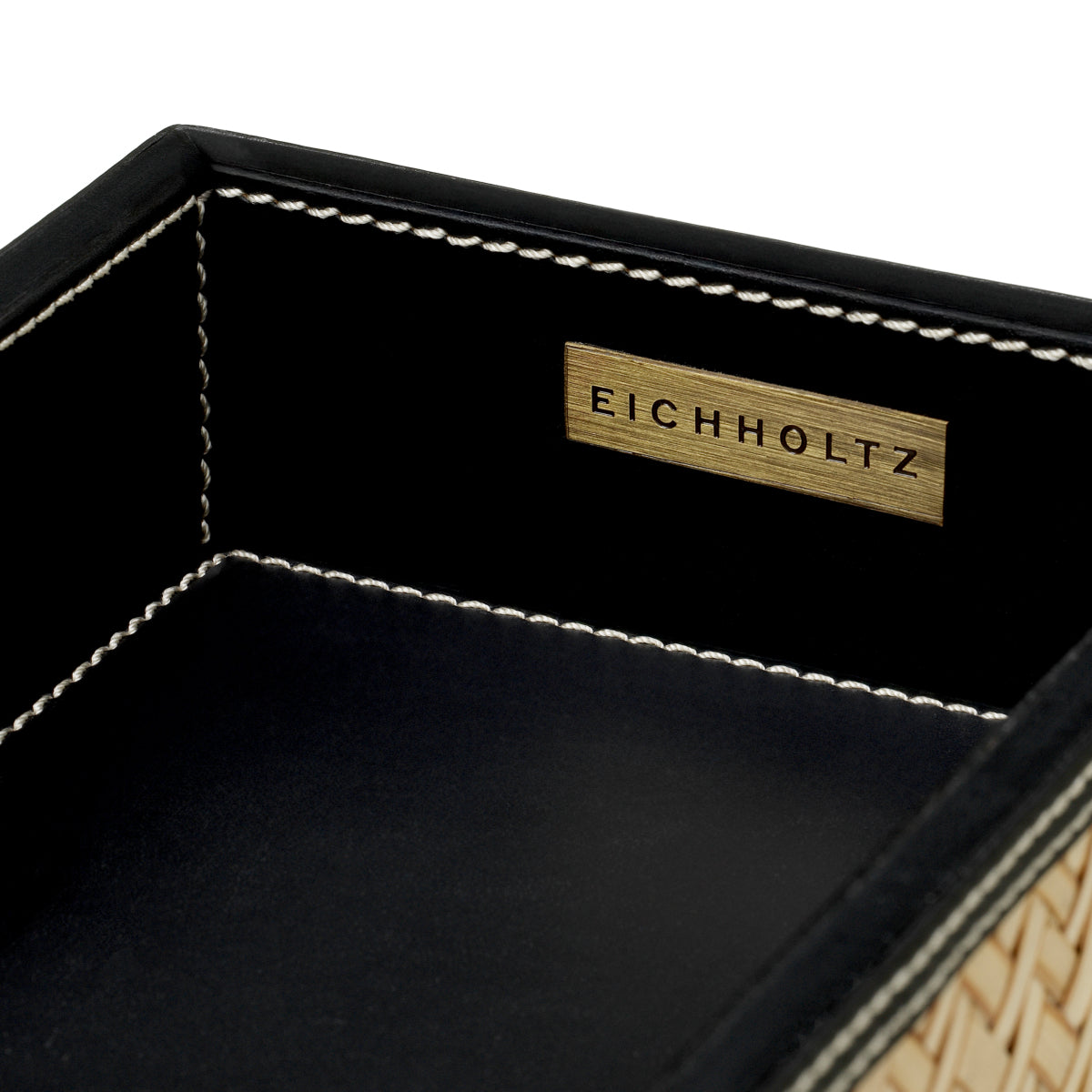 Zestaw na biurko Taos, black leather, natural rattan, komplet 2 szt.