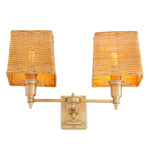 Lampa ścienna Lexington Double, wykończenie mosiądz antyczny, z abażurami rattanowymi