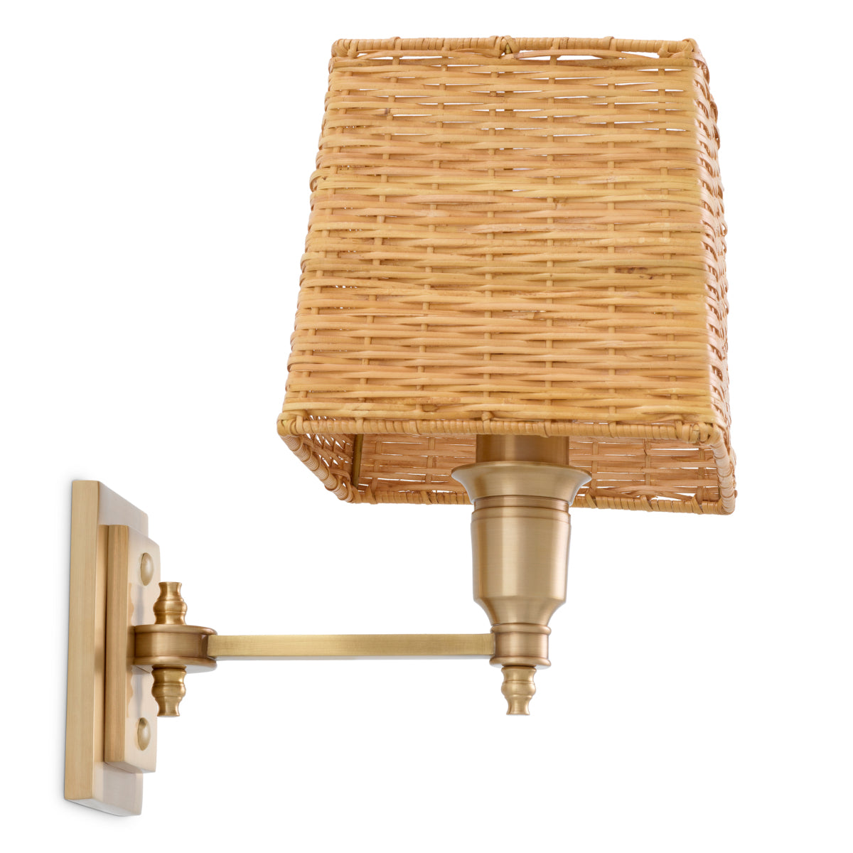 Lampa ścienna Lexington Single, wykończenie mosiądz antyczny, z abażurem rattanowym