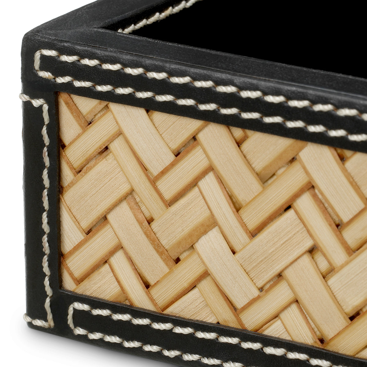Zestaw na biurko Taos, black leather, natural rattan, komplet 2 szt.