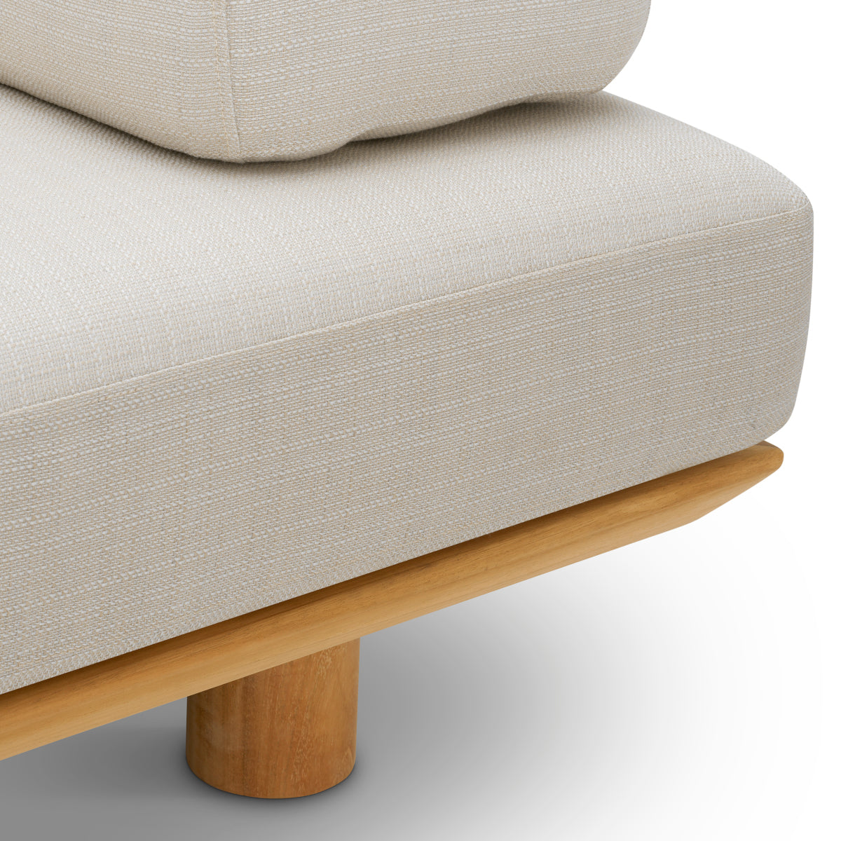 Sofa ogrodowa Nomade, naturalne drewno tekowe, tkanina Lucio piaskowa