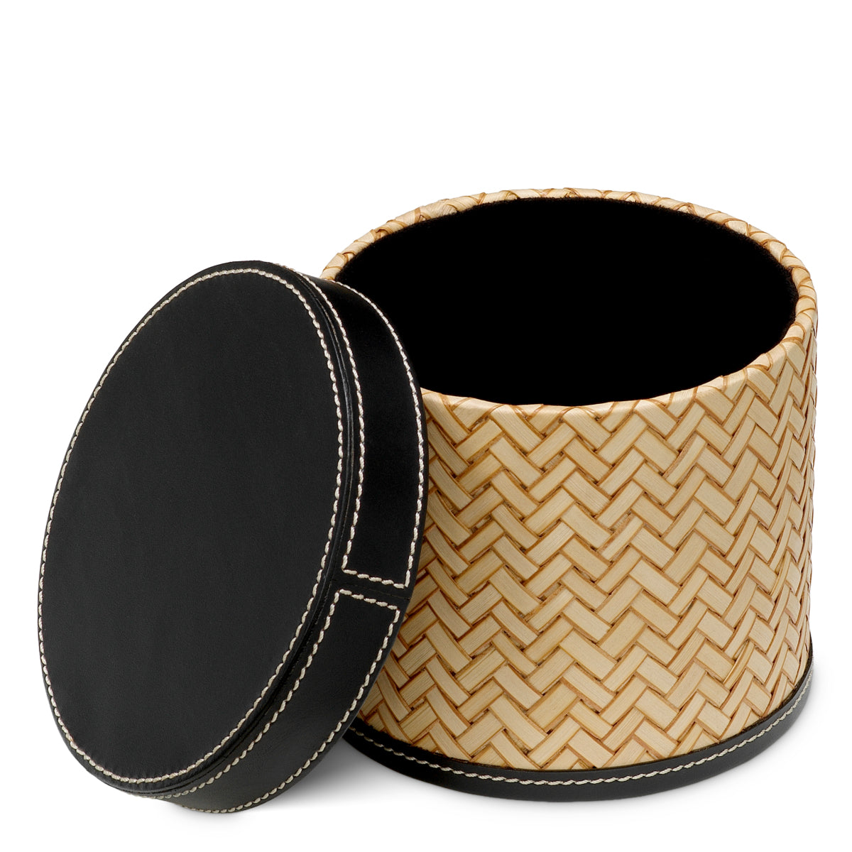 Zestaw na biurko Taos, black leather, natural rattan, komplet 2 szt.