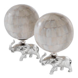 Figurka Object Elephanti, kość naturalna, zestaw 2 szt., niklowane wykończenie