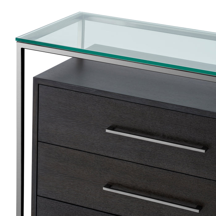 Komoda Eichholtz Durand, węglowy dębowy fornir, czarne niklowane wykończenie