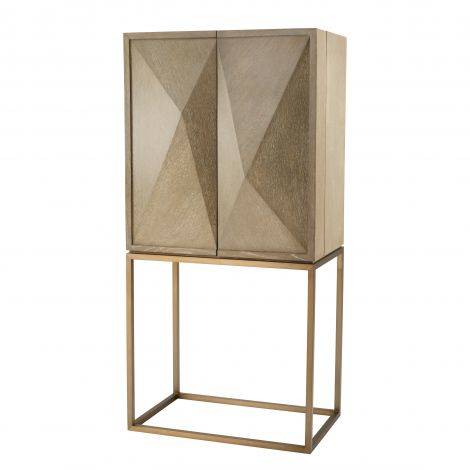 Eichholtz Highland Bar Cabinet, washed oak, brass finish