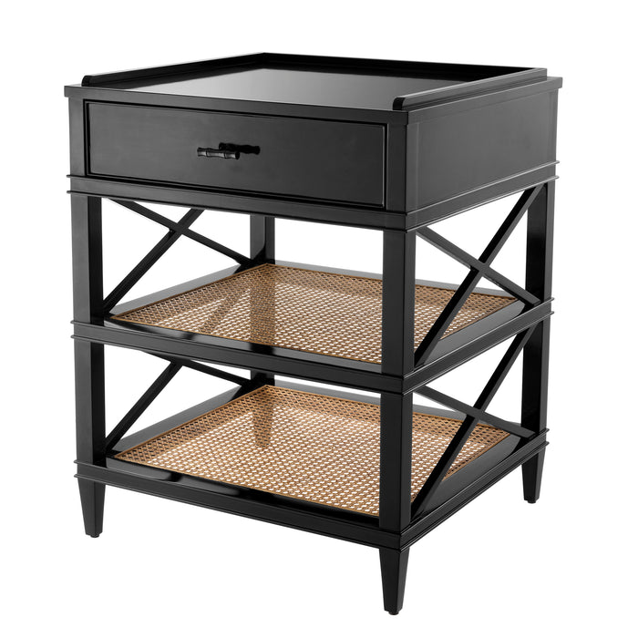 Stolik boczny Eichholtz Bahamas, czarne wykończenie, naturalna trzcina