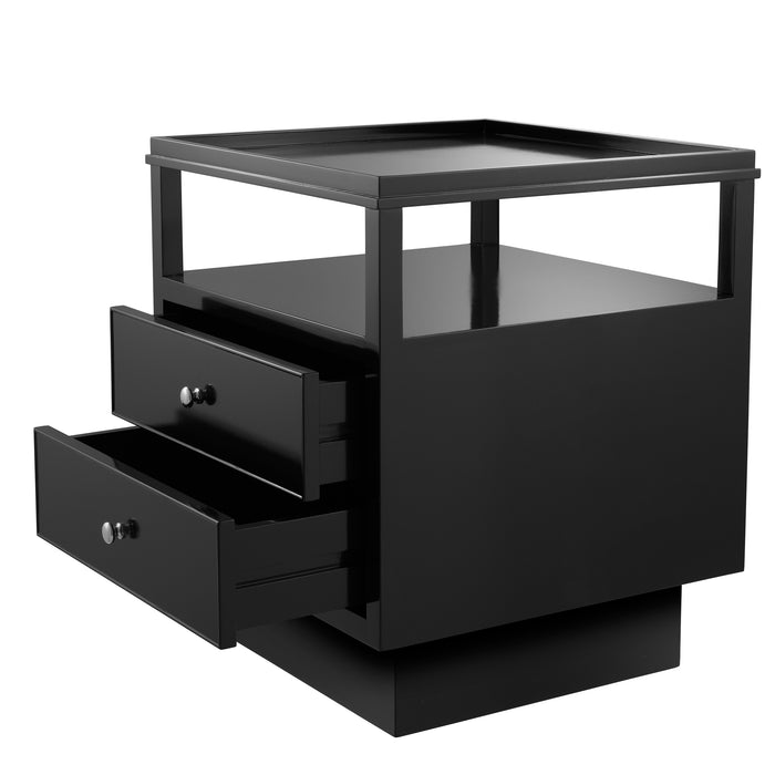 Szafka nocna Eichholtz Lenox, czarne wykończenie, niklowane wykończenie