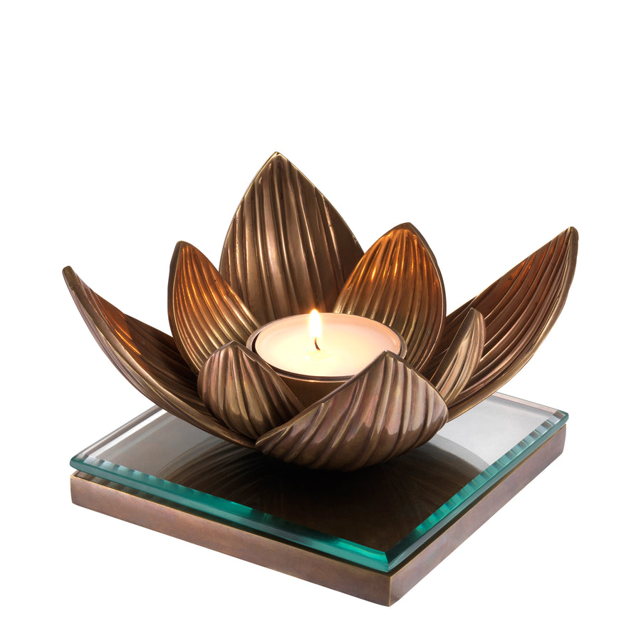 Eichholtz Lotus Tealight Holder, vintage brass finish