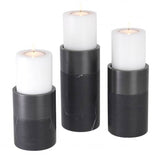 Set of 3 Eichholtz Sierra candle holders, finished in black marble