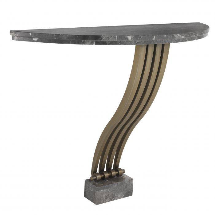 Eichholtz Renaissance console, finished in brushed brass with a grey marble top