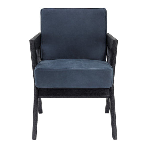 Silla de comedor Eichholtz Felippe en cuero nobuk azul marino