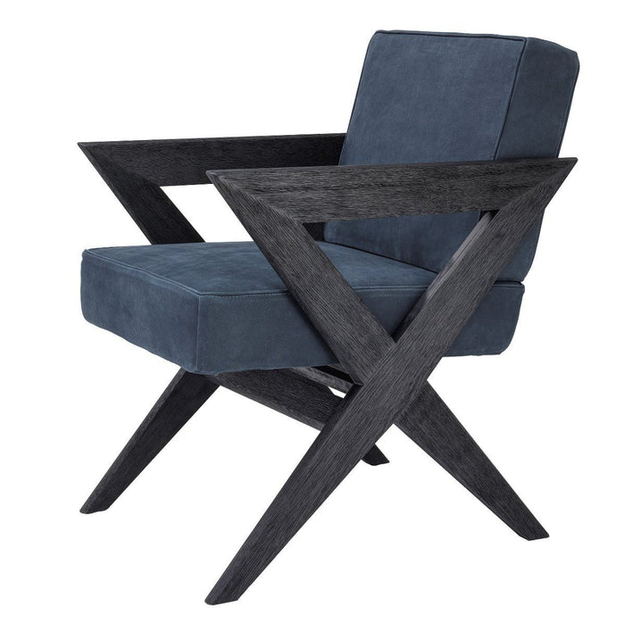 Krzesło do jadalni Eichholtz Felippe w nubukowej granatowej skórze