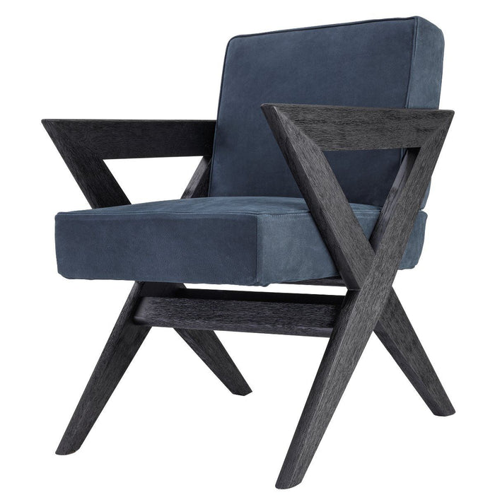 Krzesło do jadalni Eichholtz Felippe w nubukowej granatowej skórze