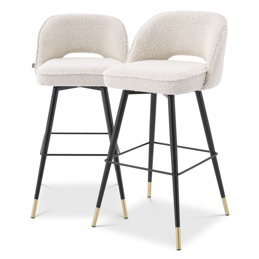 Set of two Eichholtz Cliff bouclé cream fabric stools