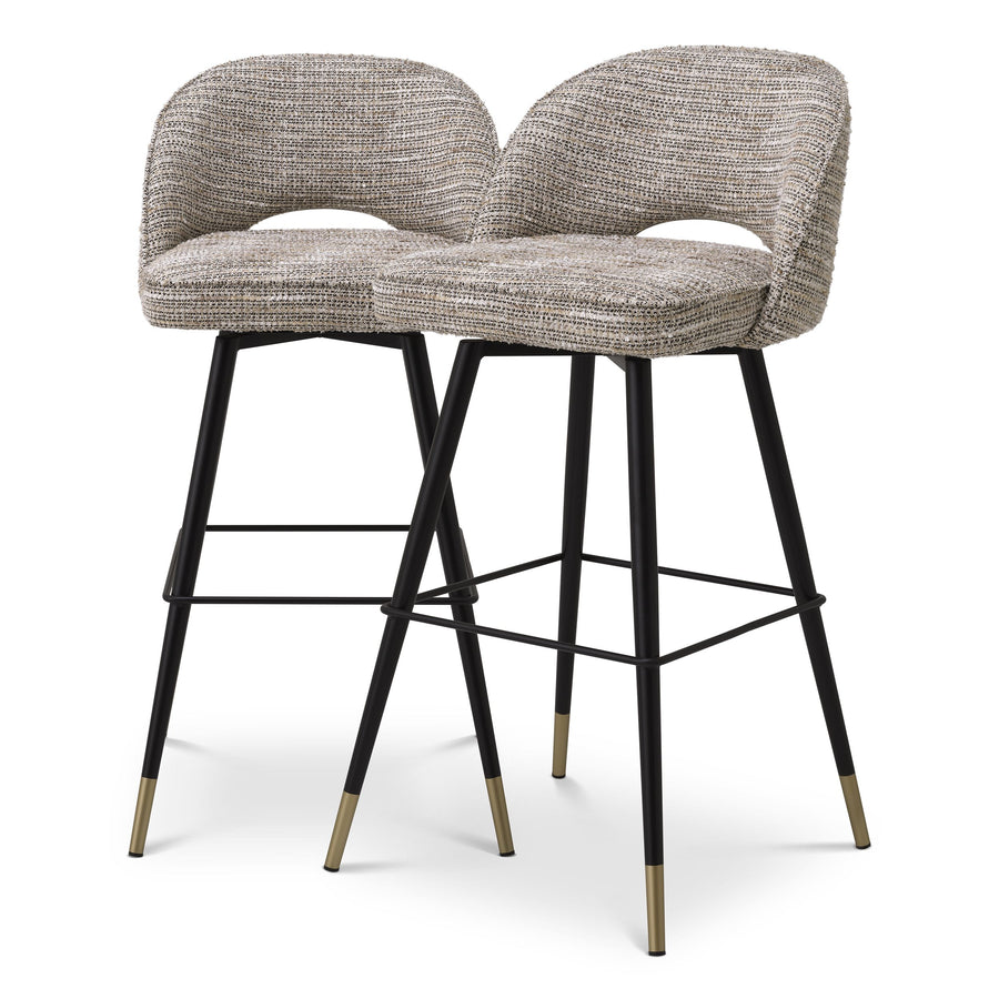 Set of 2 Eichholtz Cliff bar stools in Mademoiselle beige fabric